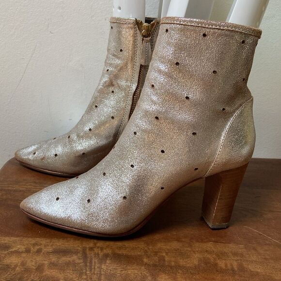Boden Leather Silver Metalic Ankle Booties Size 37 - Picture 5 of 12